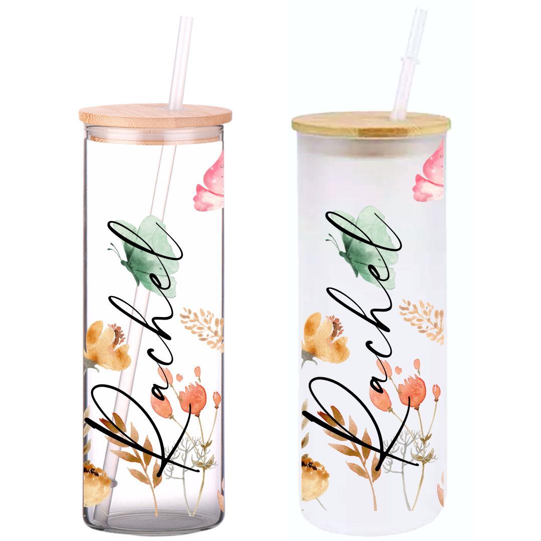 Flowers in the Meadow 25oz Glass Tumbler with Bamboo Lid & Straw