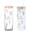 Be a Wildflower 25oz Glass Tumbler with Bamboo Lid & Straw for Iced Coffee & Beverages