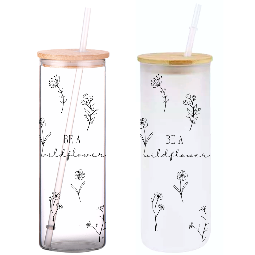 Sky Blue 16oz Glass Tumbler with Bamboo Lid & Straw for Iced Coffee &  Beverages