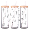 Be a Wildflower 25oz Glass Tumbler with Bamboo Lid & Straw for Iced Coffee & Beverages