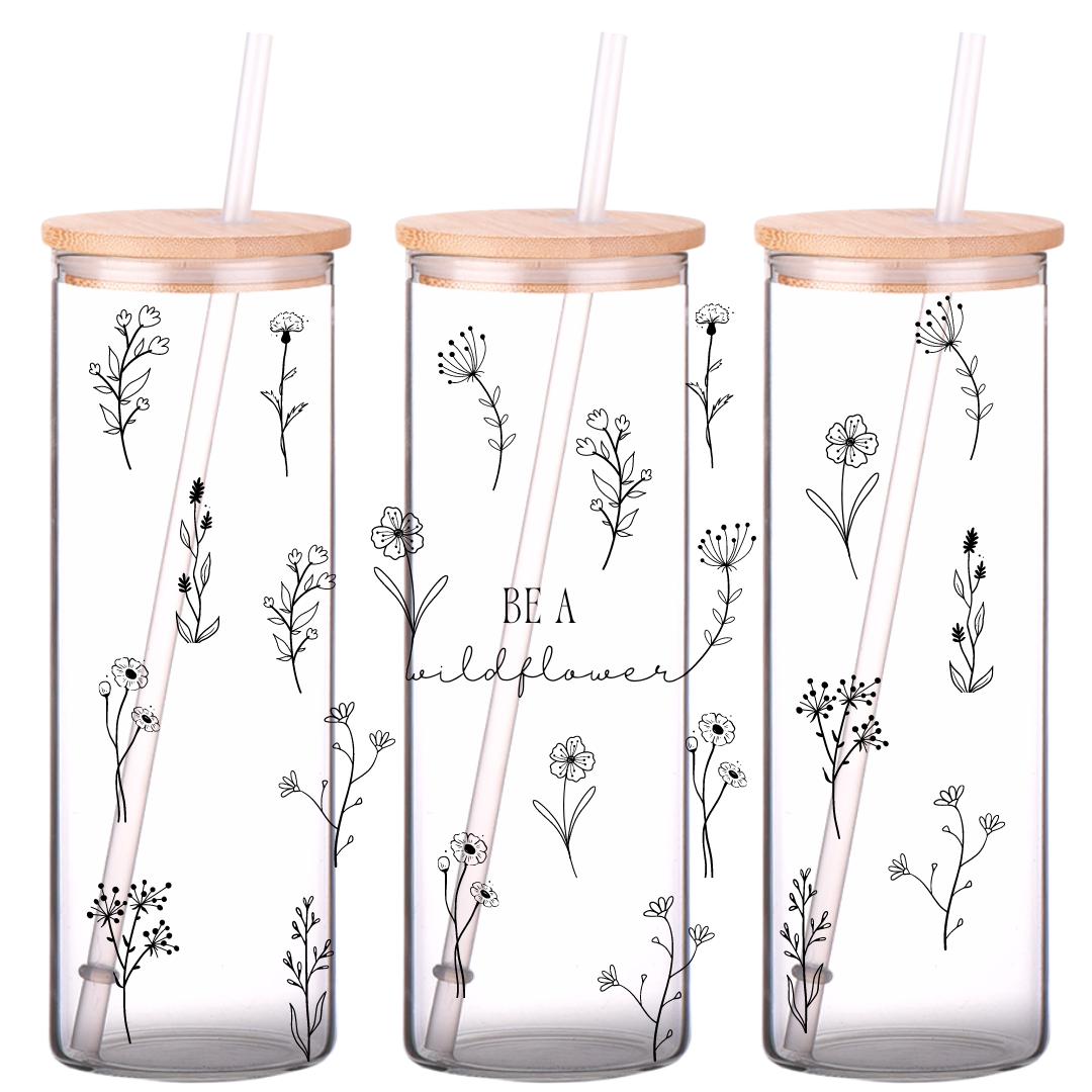 Live Simply Bloom Wildly 25oz Glass Tumbler with Bamboo Lid & Straw fo