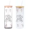 Live Simply Bloom Wildly 25oz Glass Tumbler with Bamboo Lid & Straw for Iced Coffee & Beverages