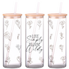 Live Simply Bloom Wildly 25oz Glass Tumbler with Bamboo Lid & Straw for Iced Coffee & Beverages