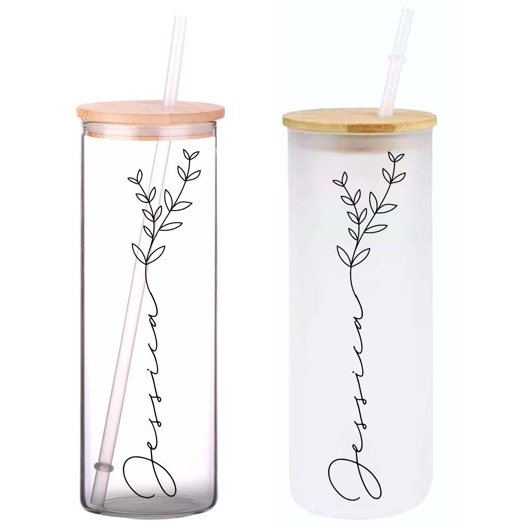 Maybe She's A Wildflower Glass Cup with clear straw and bamboo lid – Smile  Graphics and Designs