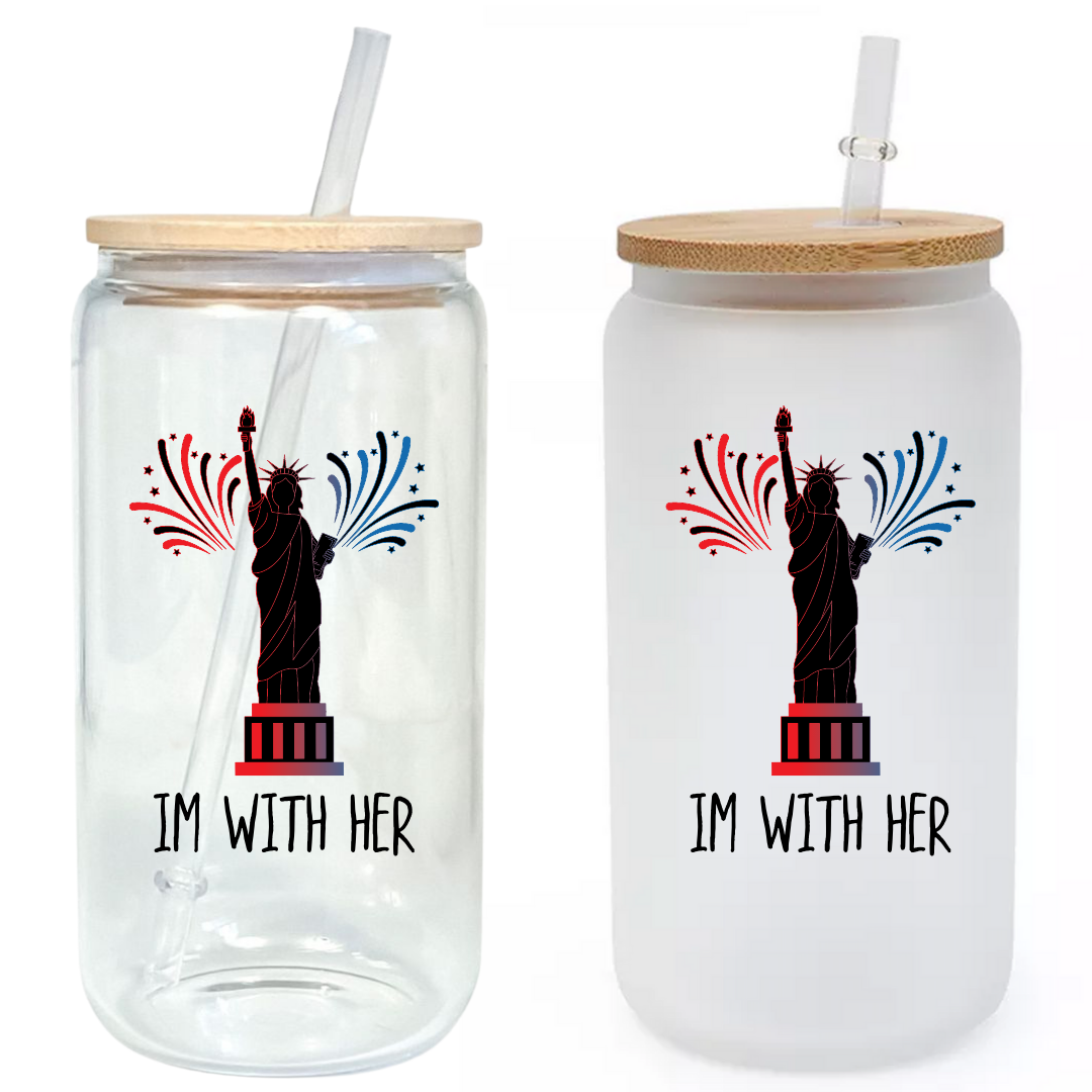 IN STOCK SALE I'm With Her Patriotic 16oz Glass Tumbler