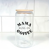 Mama Runs on Coffee Glass Tumbler with Bamboo Lid & Straw