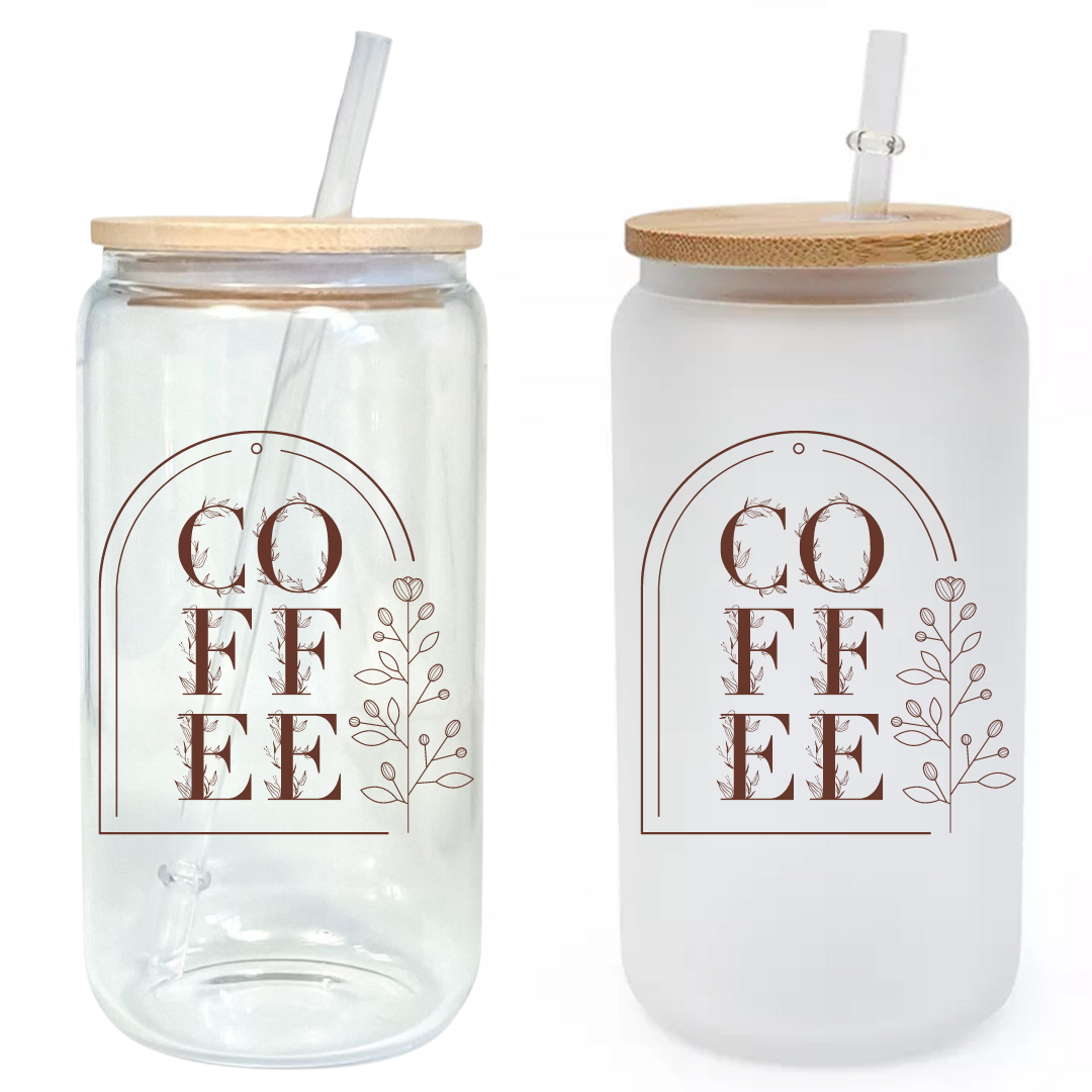 Coffee in Frame Glass Tumbler with Bamboo Lid & Straw
