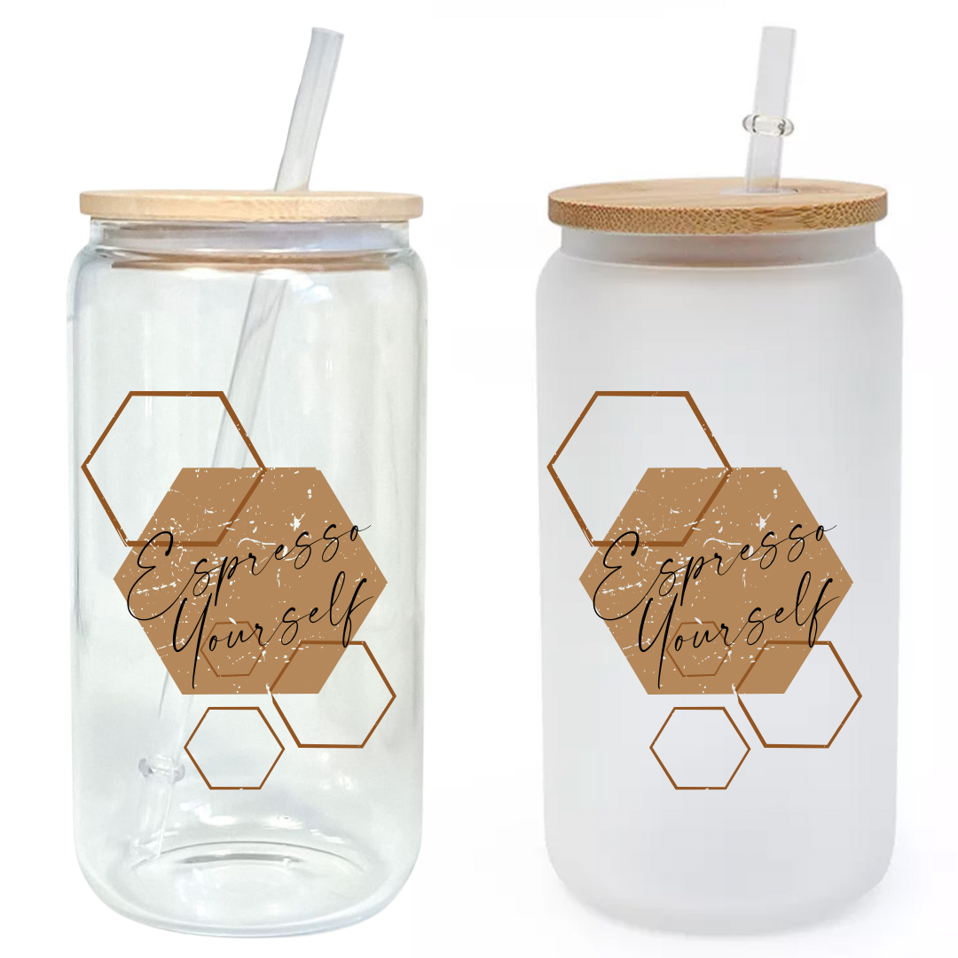 Espresso Yourself Glass Tumbler with Bamboo Lid & Straw