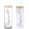 Minimal Floral Personalized Name on 25oz Clear Glass Tumbler