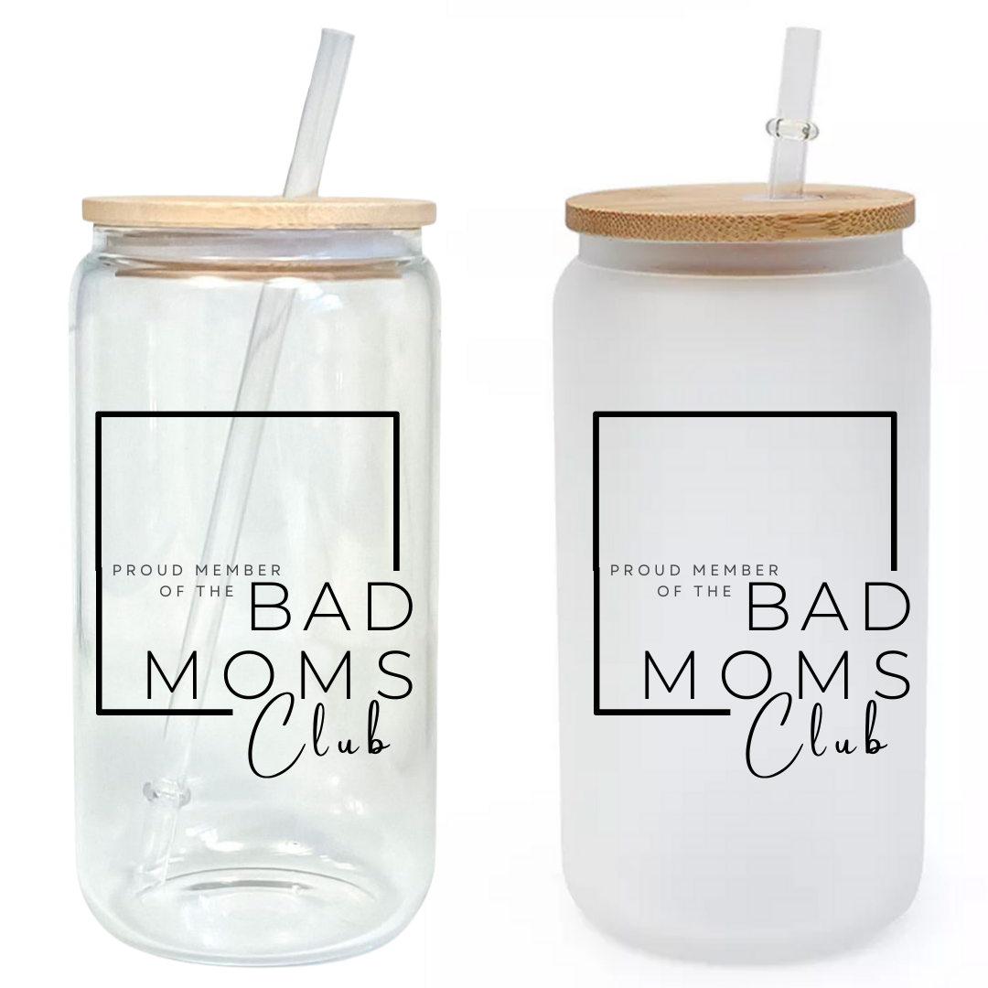 IN STOCK SALE Bad Moms Club Glass Tumbler with Bamboo Lid & Straw