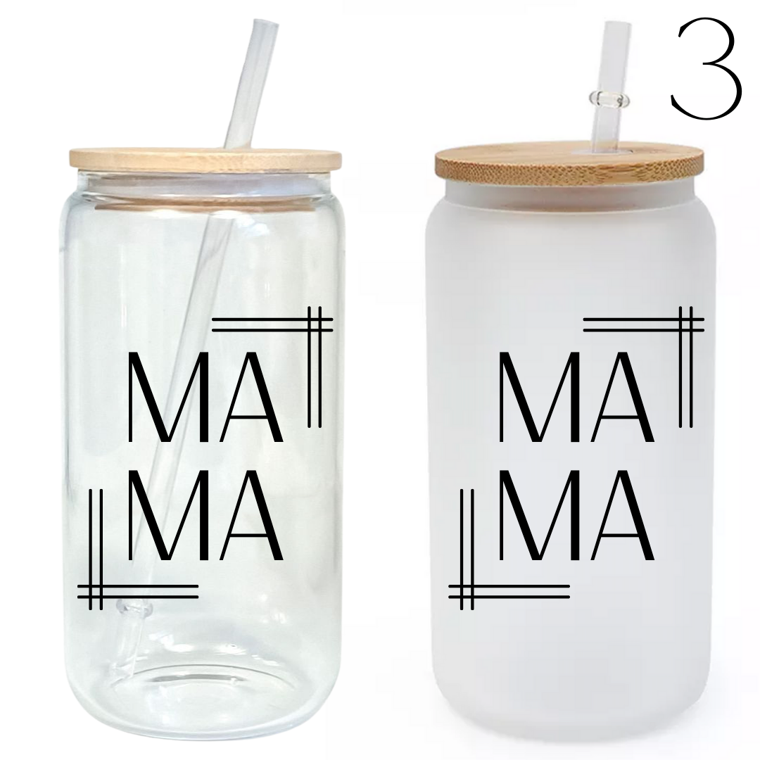 MAMA Framed Glass Tumbler with Bamboo Lid & Straw