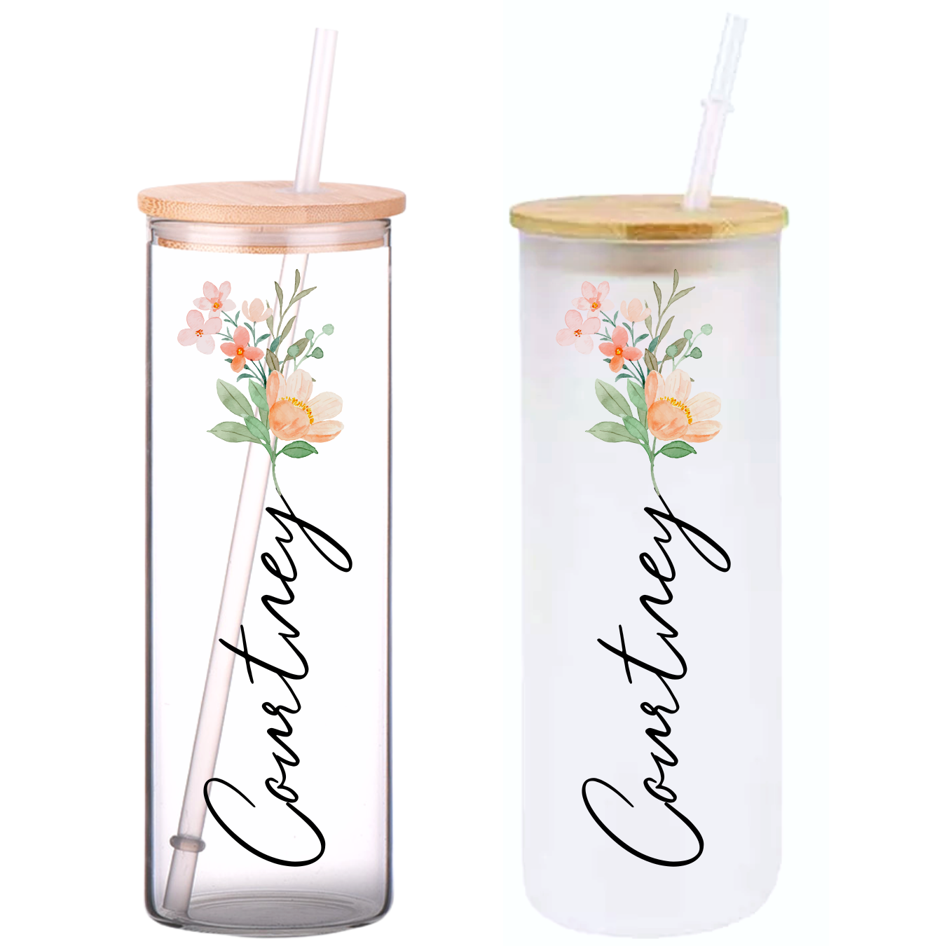 Engraved Custom Glass Tumbler With Bamboo Lid and Straw glass 