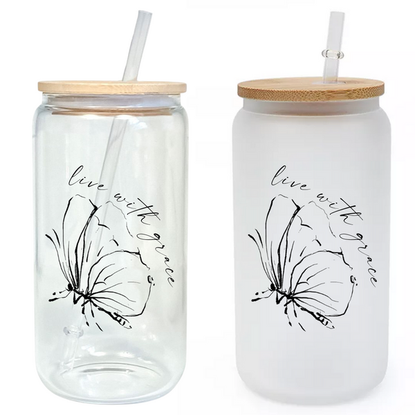 Live with Grace Glass Tumbler with Bamboo Lid & Straw – Modern Lifestyle  Gifts