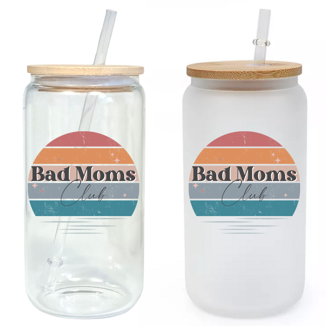 Bad Moms Club Glass Tumbler with Bamboo Lid & Straw