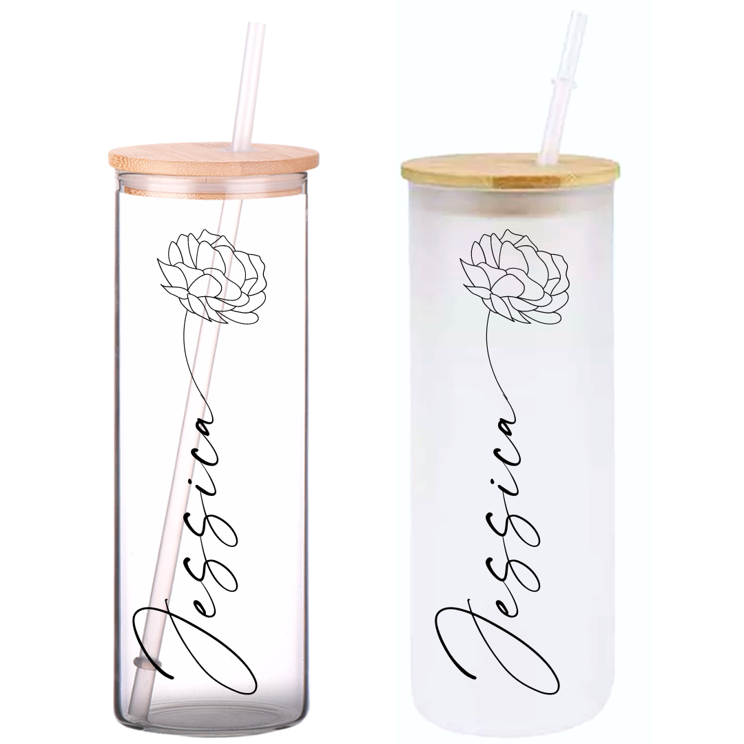 Minimal Floral Personalized Name on 25oz Frosted Glass Tumbler