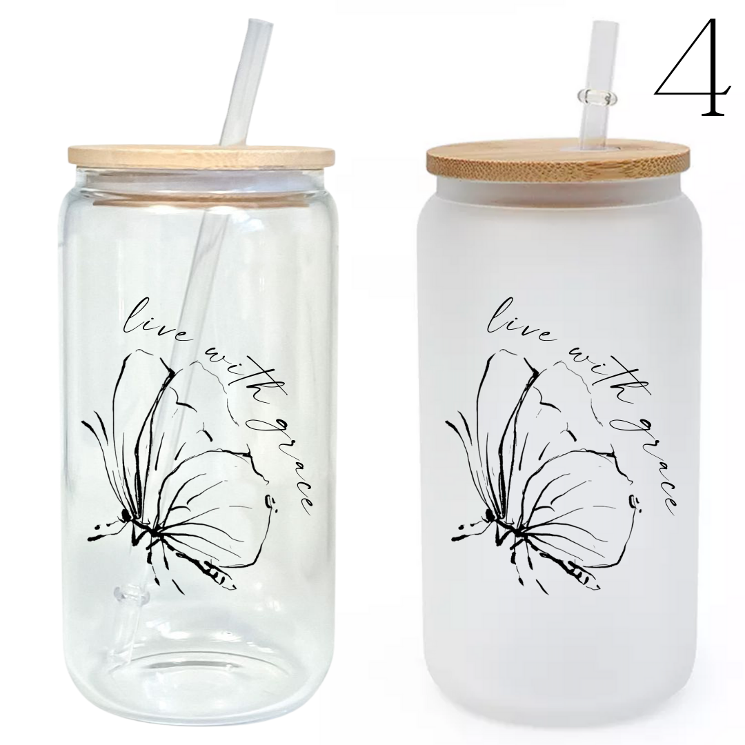 Daily Affirmation Libbey Glass Can 16oz, Glass Tumbler, Bamboo Lid and Straw