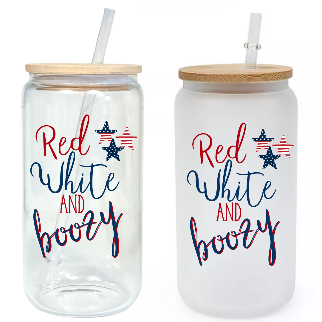 IN STOCK SALE Red White & Boozy Patriotic 16oz Glass Tumbler