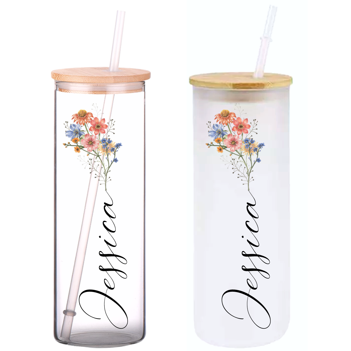 Humming Bird Sunset 16oz Glass Tumbler with Bamboo Lid & Straw for