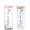 Minimal Floral Personalized Name on 25oz Clear Glass Tumbler