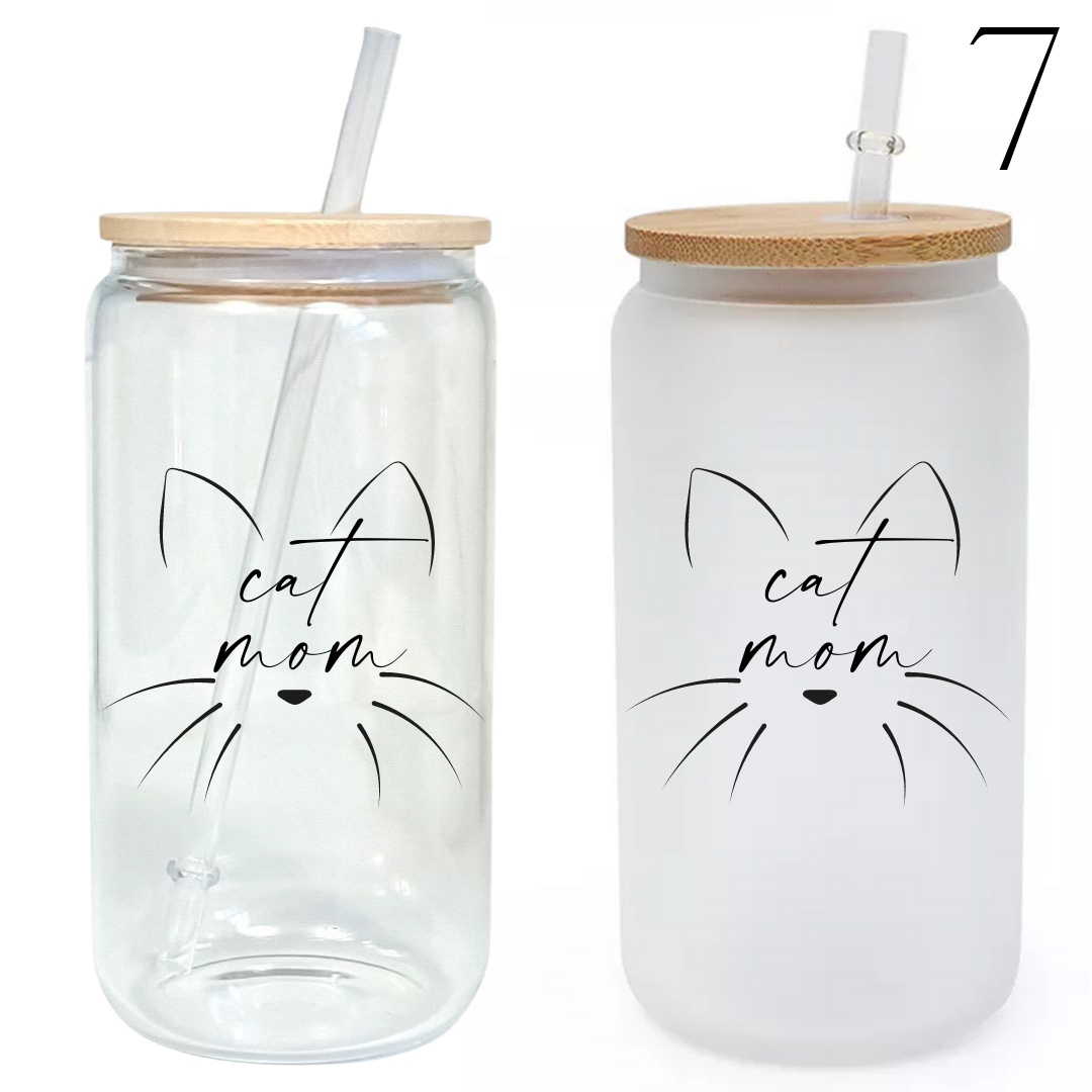 Cat Mom Glass Tumbler with Bamboo Lid & Straw