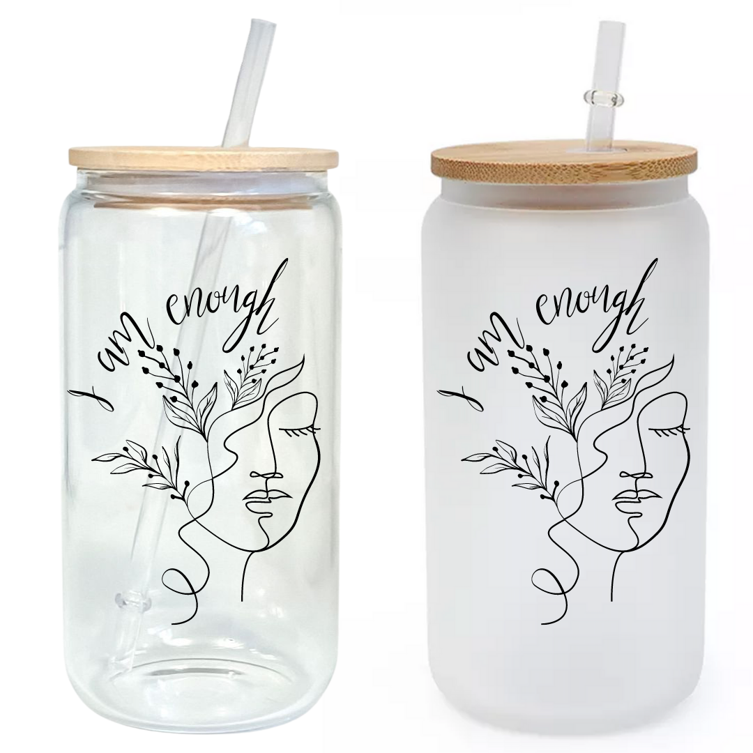 Maybe She's A Wildflower Glass Cup with clear straw and bamboo lid