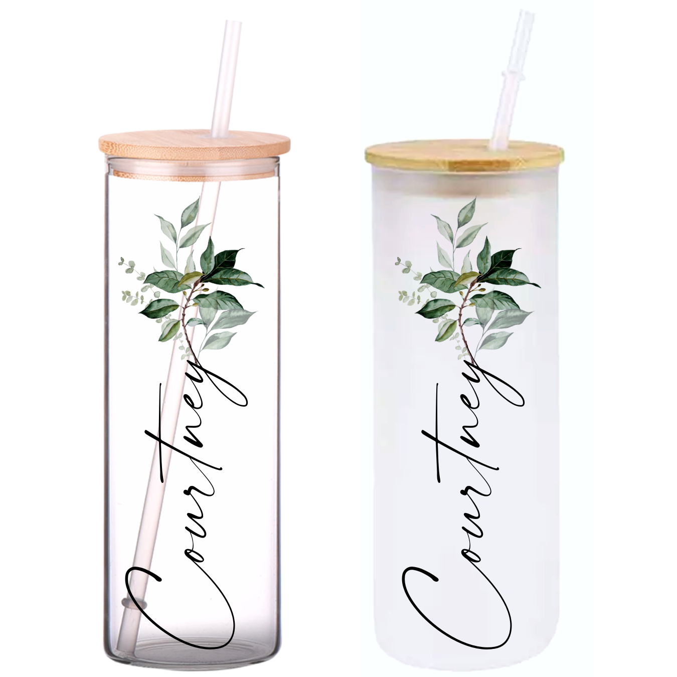 Personalized Glass Tumbler With Bamboo Lid and Straw Gift for