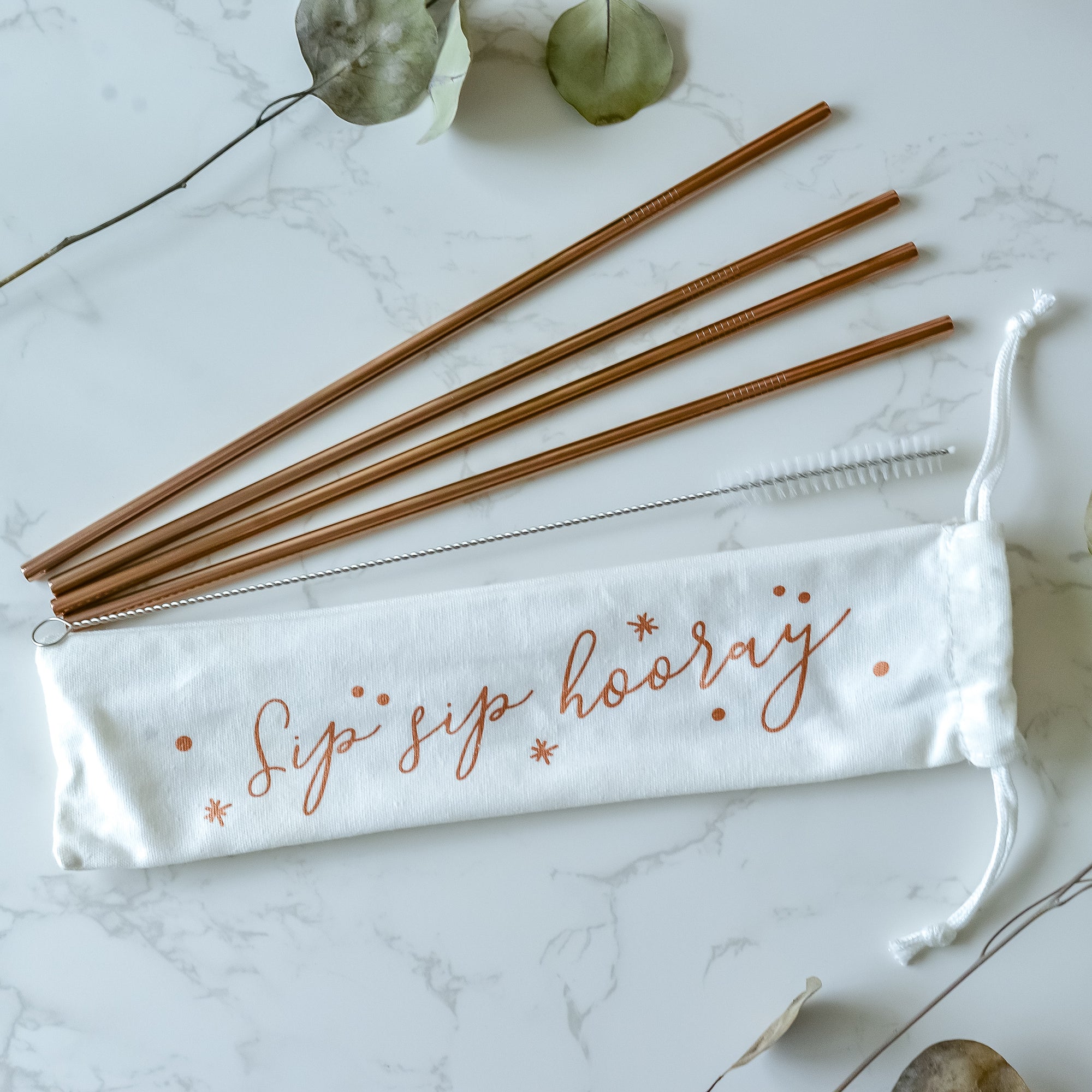 Sip Sip Hooray Stainless Steel Straw Set of 4 -Rose Gold