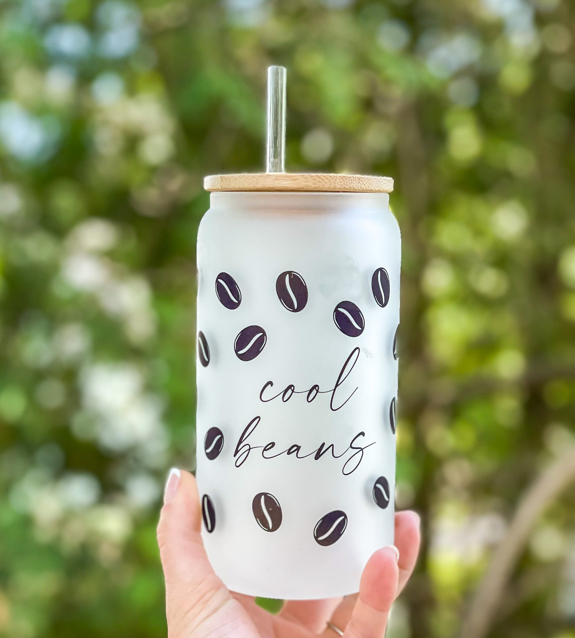 Cool Beans Glass Tumbler with Bamboo Lid & Straw