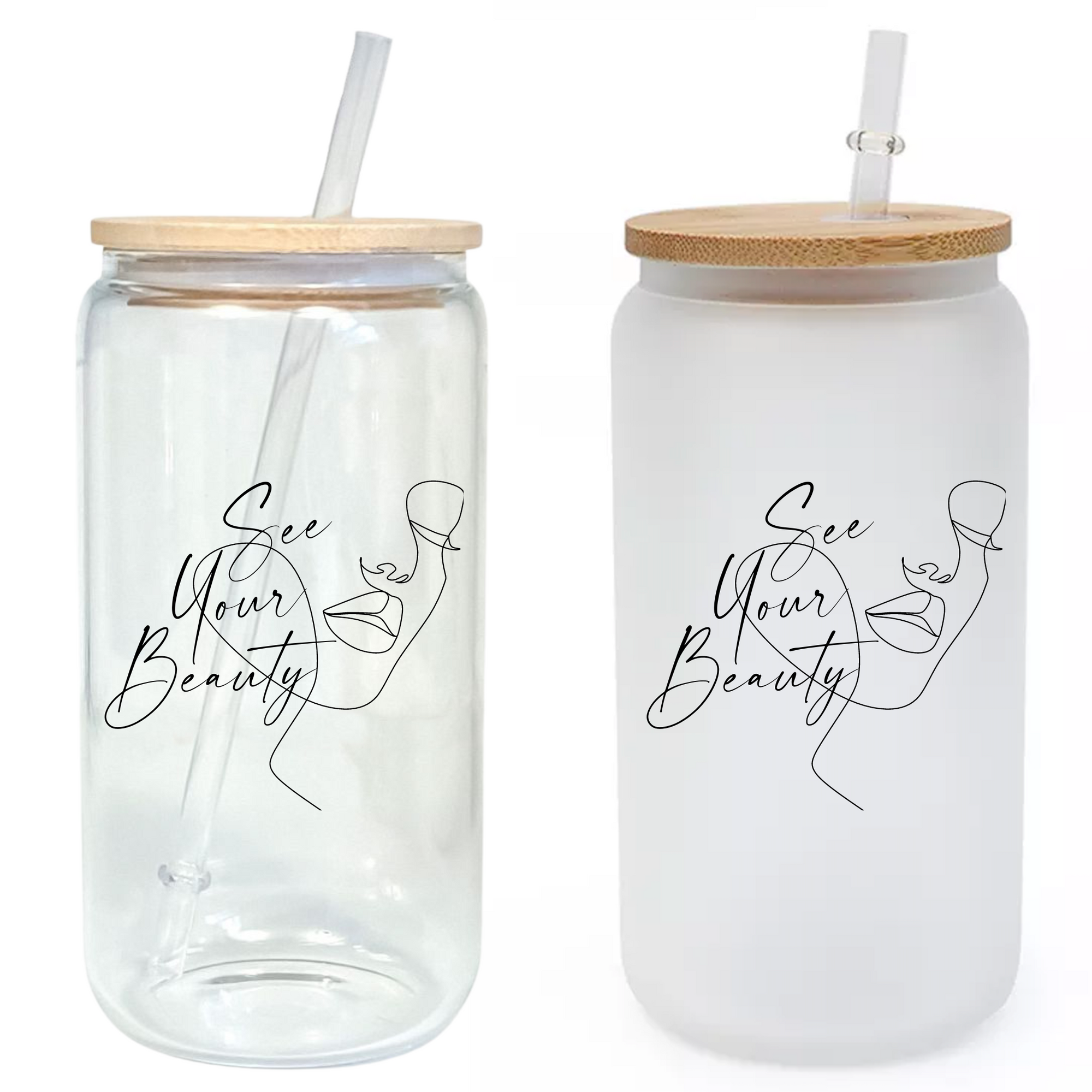 See Your Beauty Glass Tumbler with Bamboo Lid & Straw