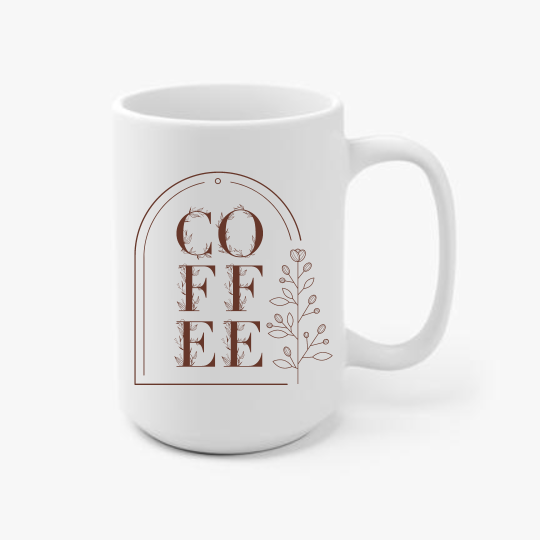 Coffee in Floral Frame 15oz Ceramic Mug