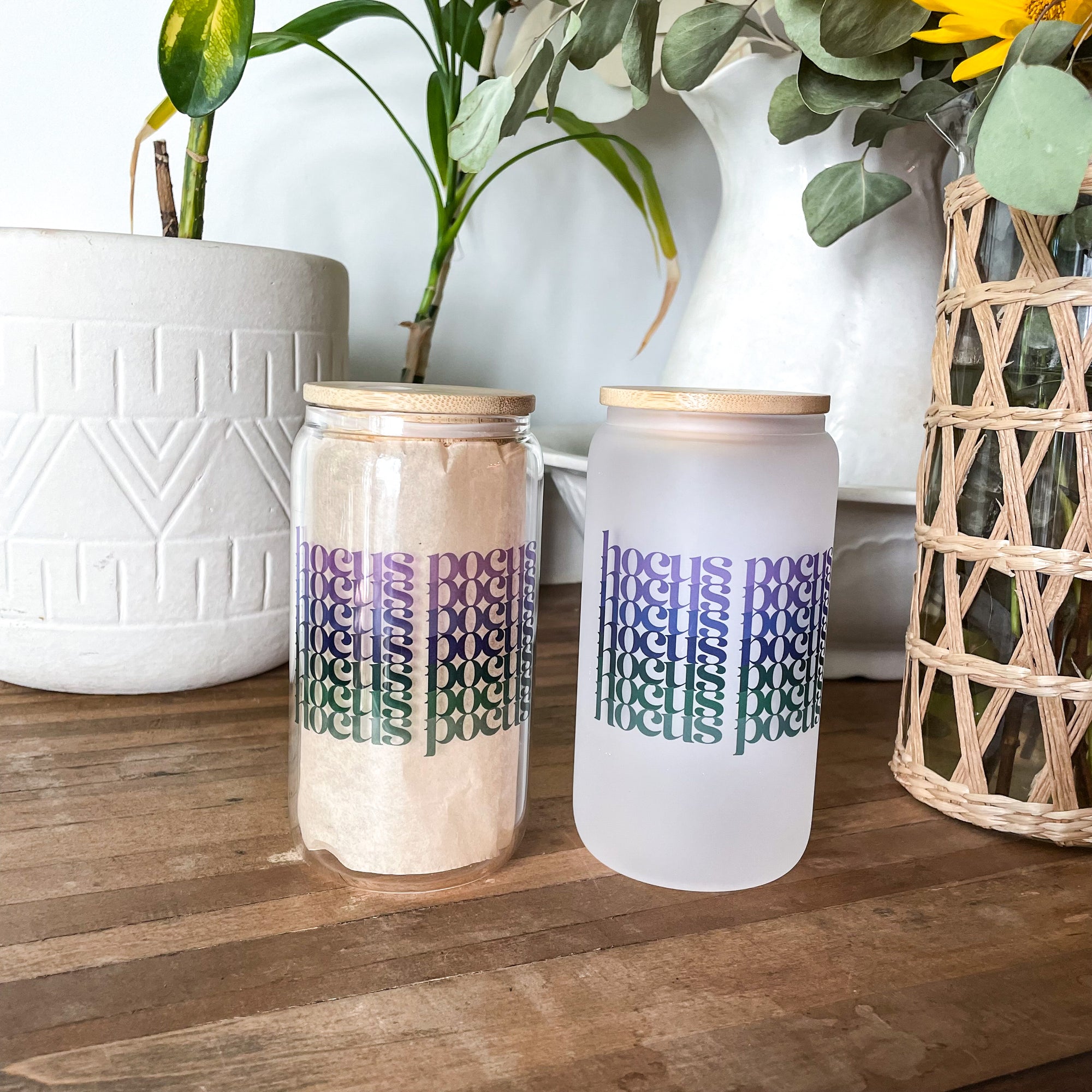 Hocus Pocus Glass Tumblers with Bamboo Lid & Straw