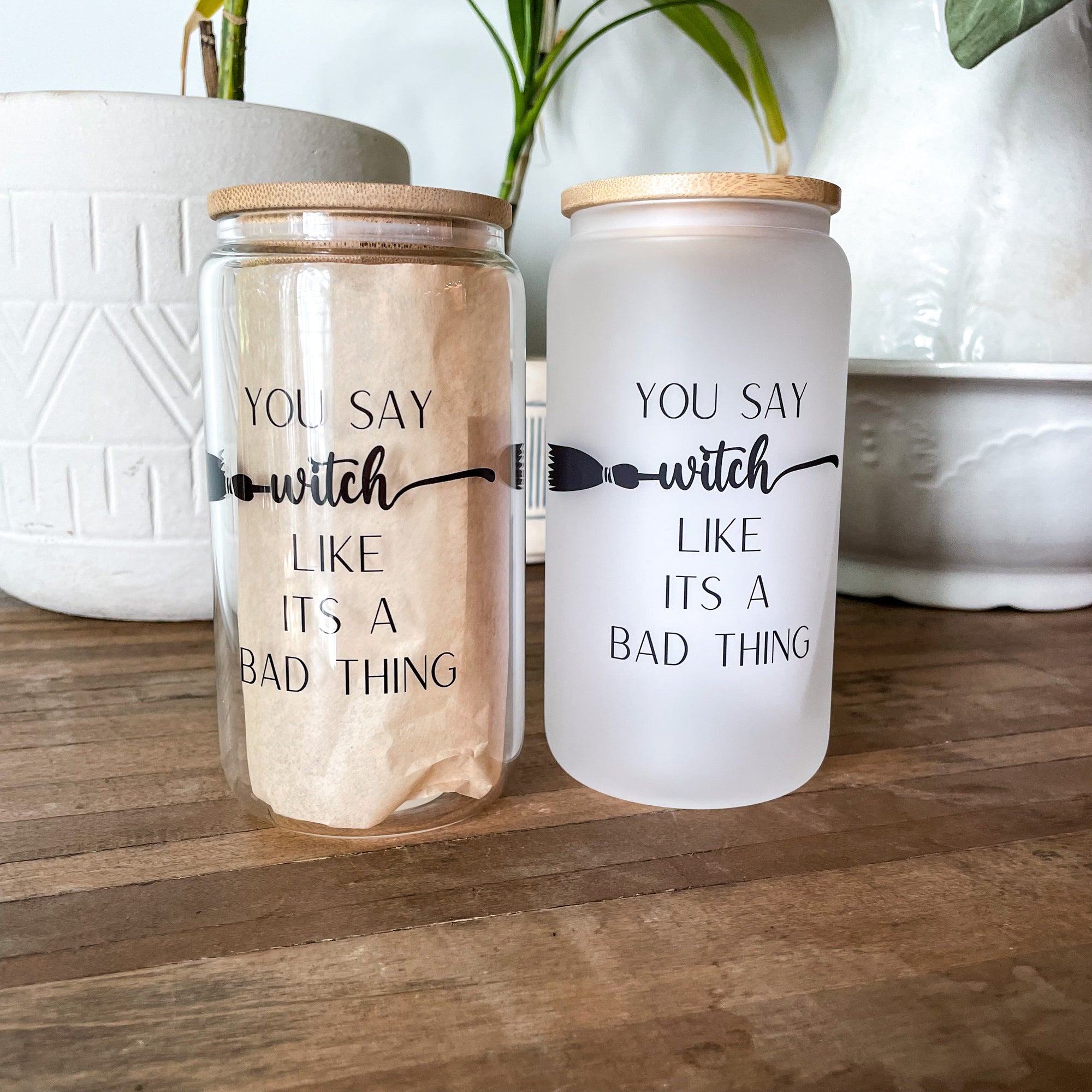 Hocus Pocus Glass Tumblers with Bamboo Lid & Straw